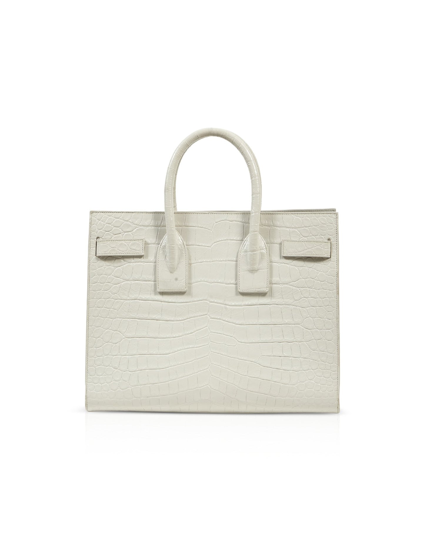 Saint Laurent Dove White Croc Embossed Small Sac de Jour