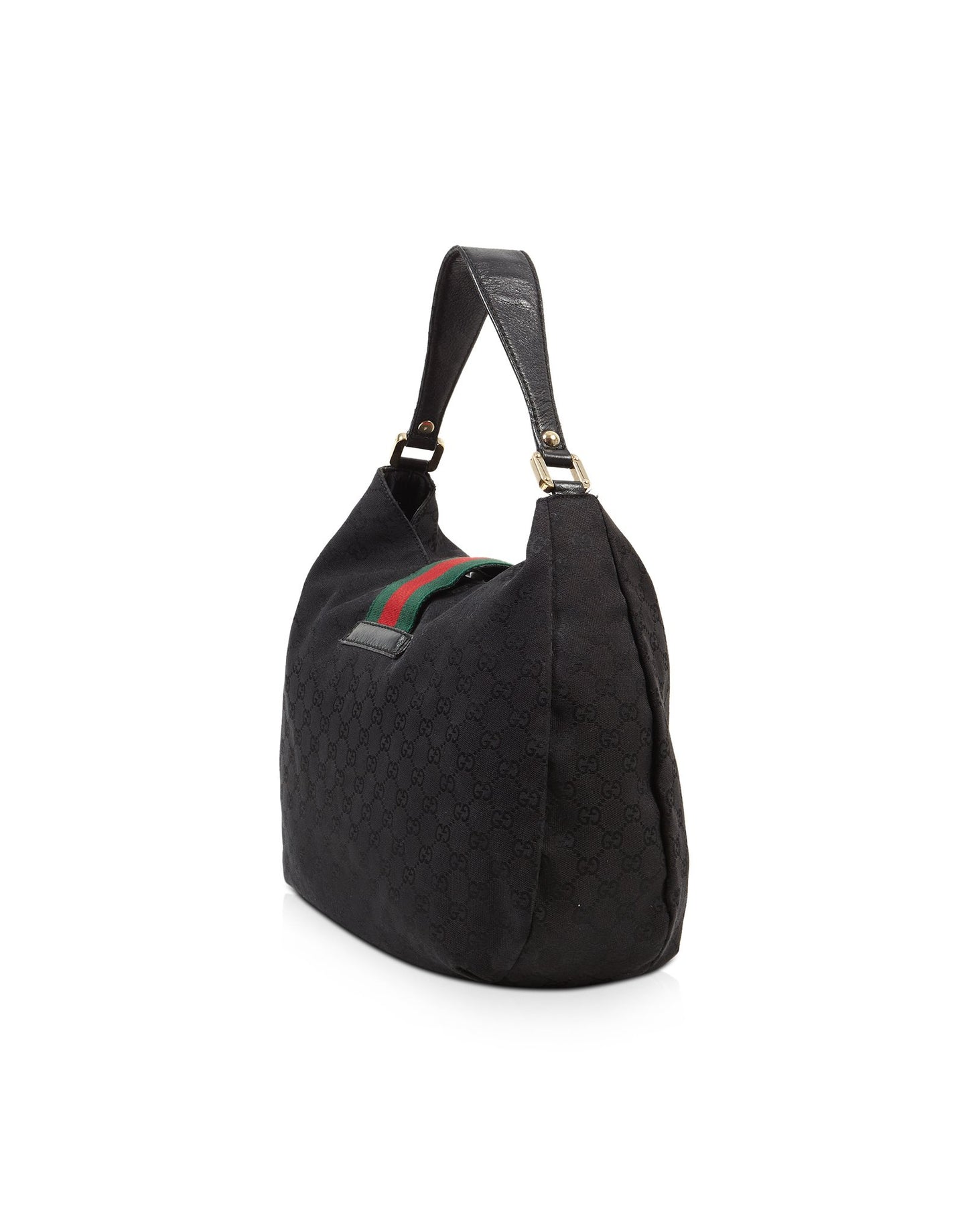 Gucci Black GG Canvas Web Hobo Shoulder Bag