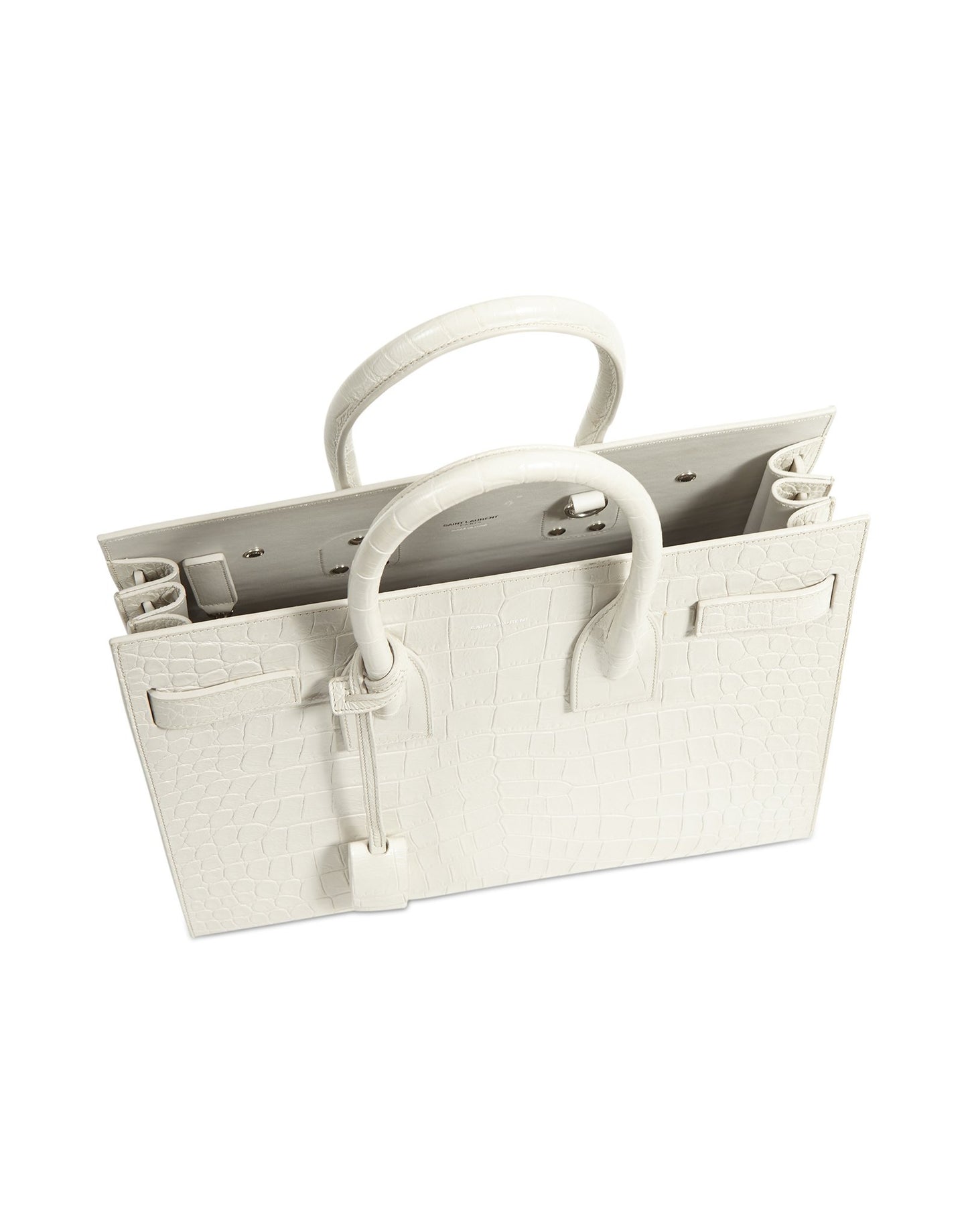 Saint Laurent Dove White Croc Embossed Small Sac de Jour