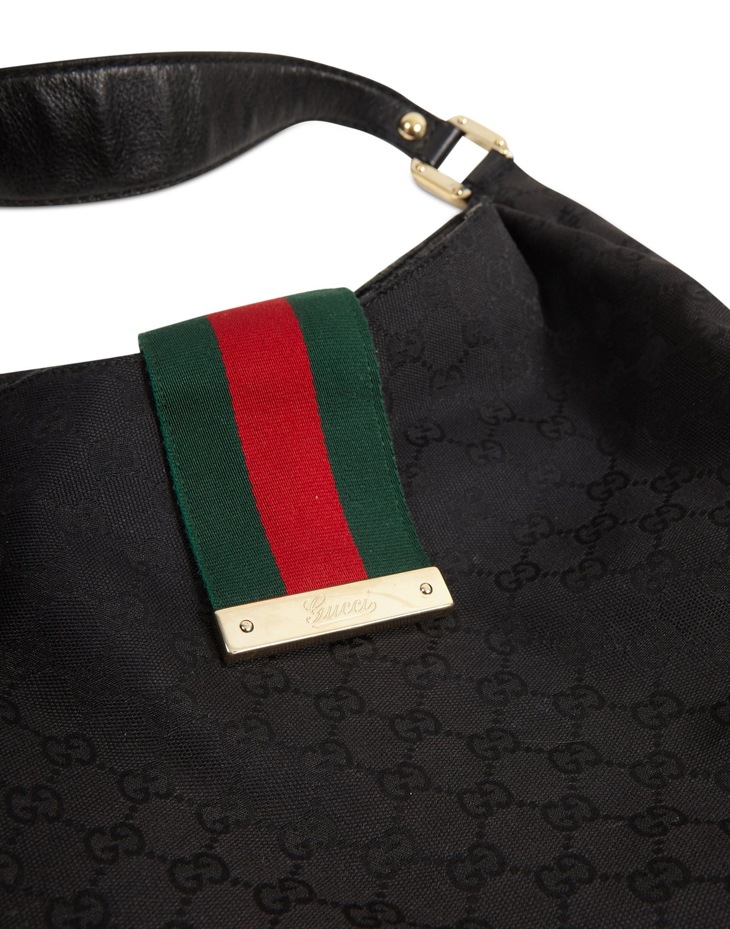 Gucci Black GG Canvas Web Hobo Shoulder Bag