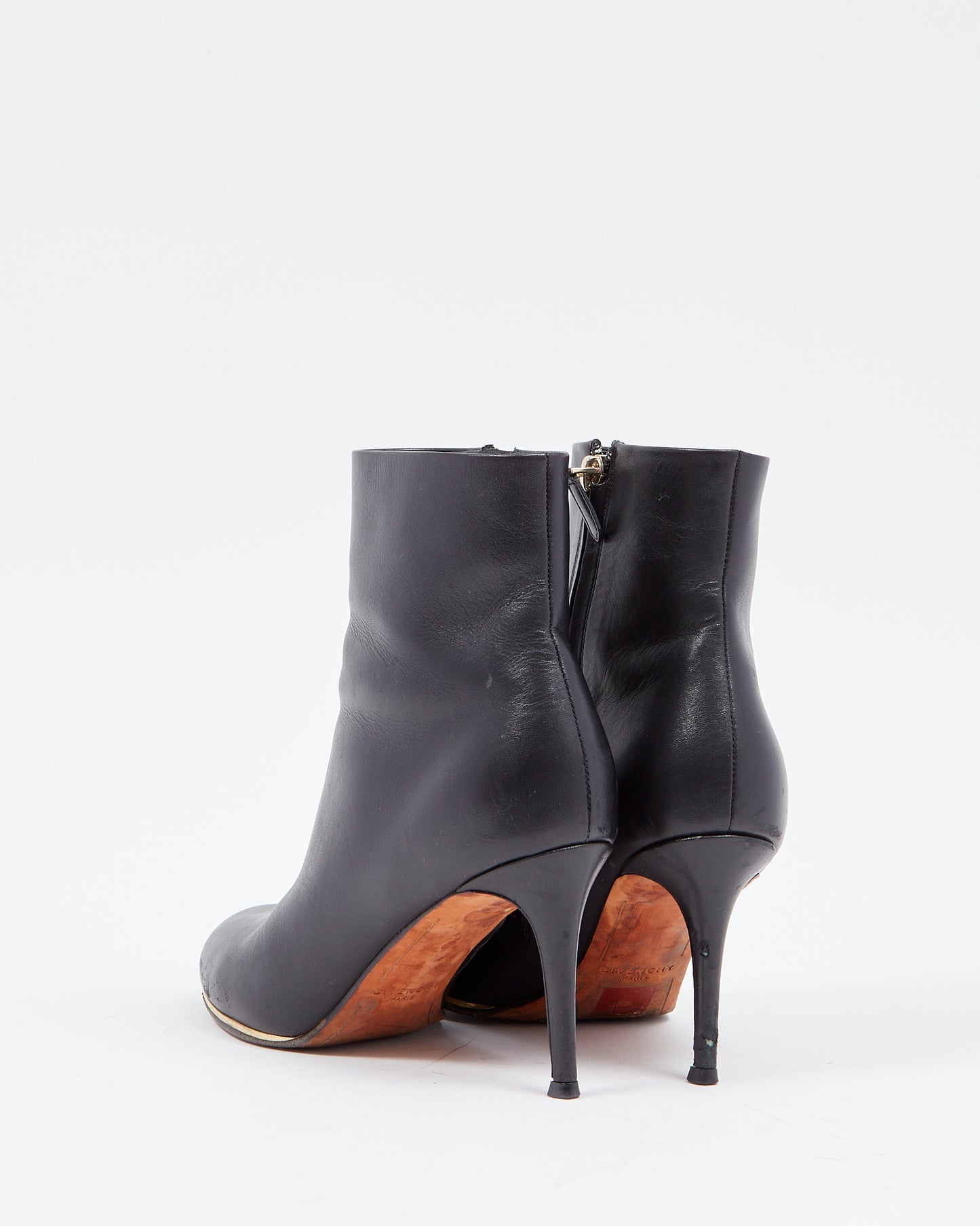 Givenchy Black Leather Gold Rim Heel Booties - 38