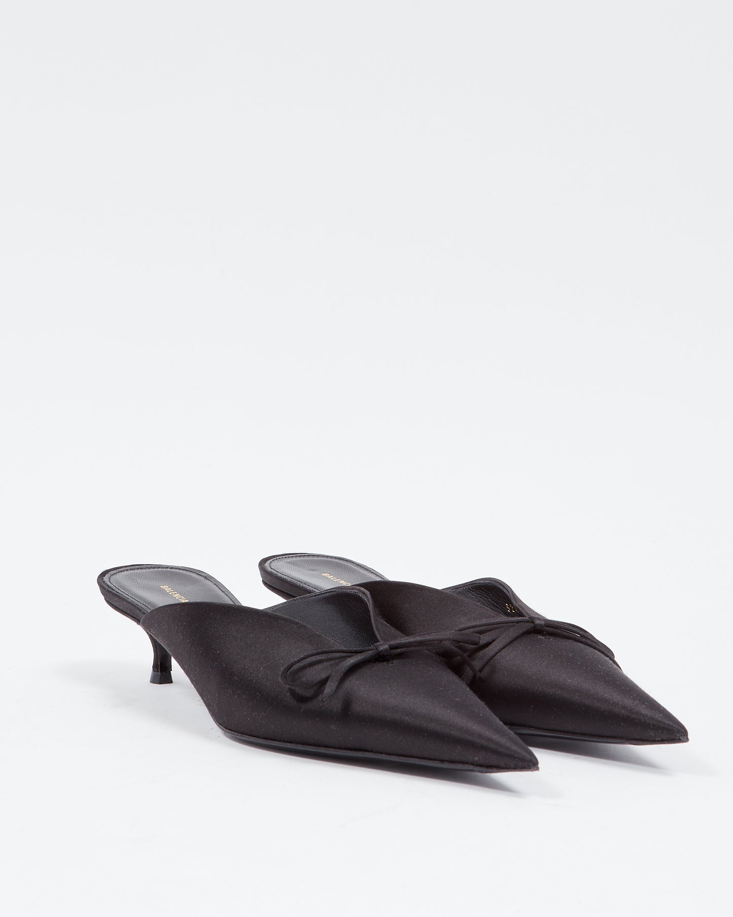 Balenciaga Black Satin Knife Bow Accent Heeled Mules - 40