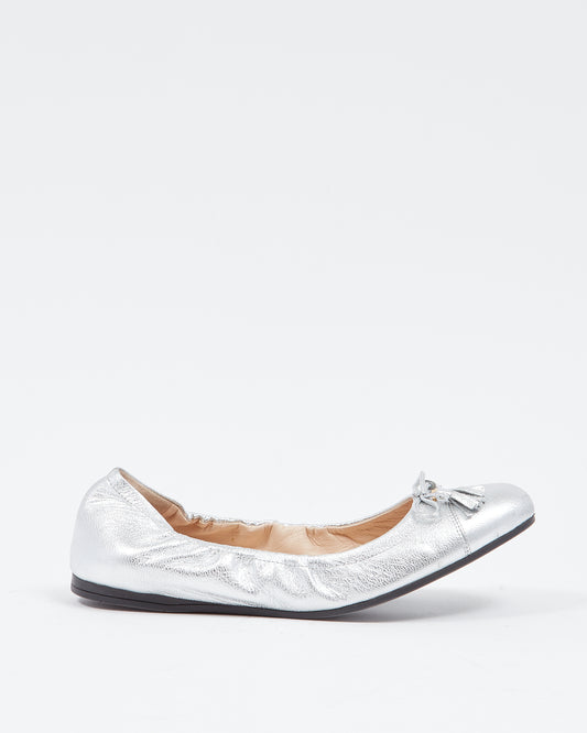 Prada Silver Leather Metallic Ballerina Flats - 37.5