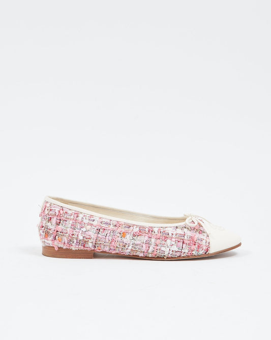 Chanel Tweed Pink Logo Ballerina Flats - 39.5