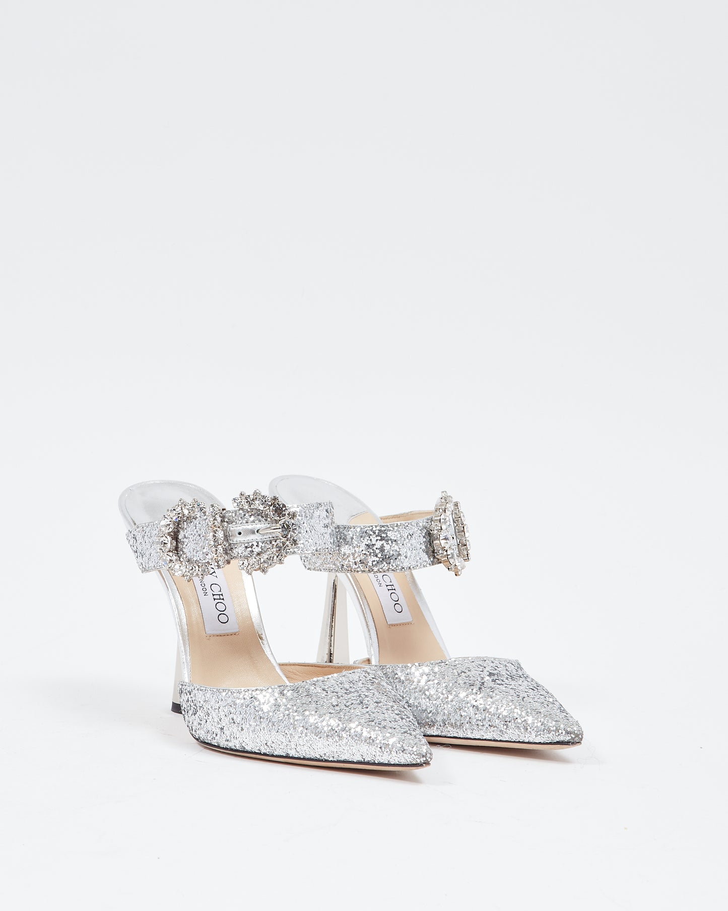 Jimmy Choo Talons mules Marta avec boucle en cristal et paillettes argentées - 39