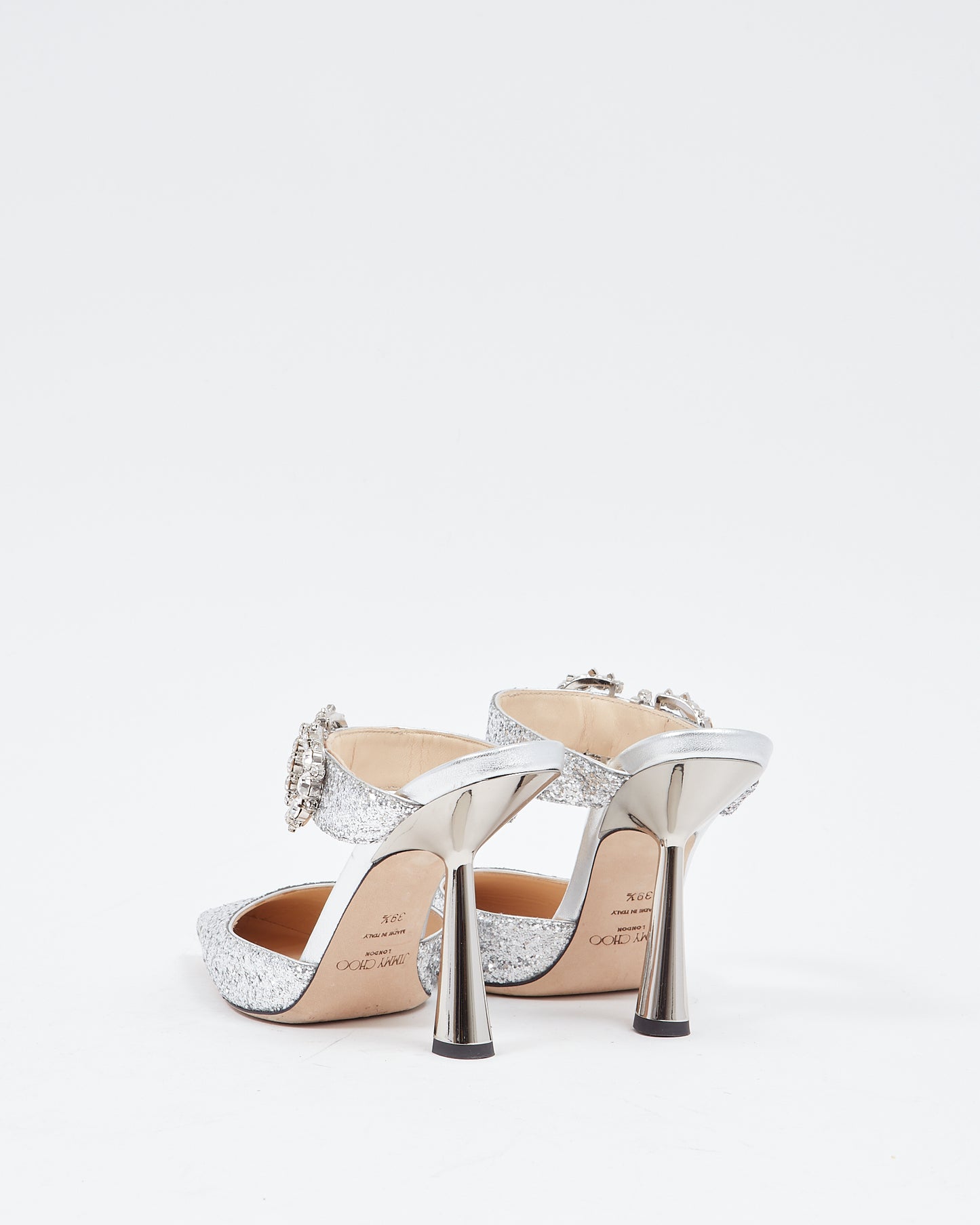 Jimmy Choo Talons mules Marta avec boucle en cristal et paillettes argentées - 39