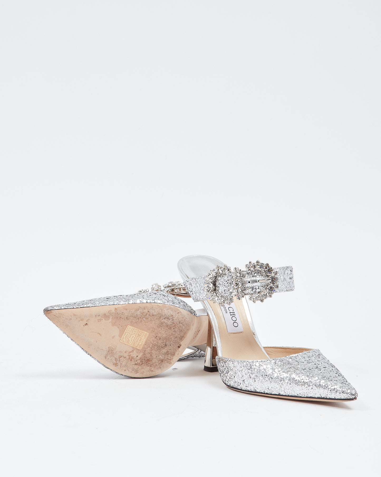 Jimmy Choo Talons mules Marta avec boucle en cristal et paillettes argentées - 39