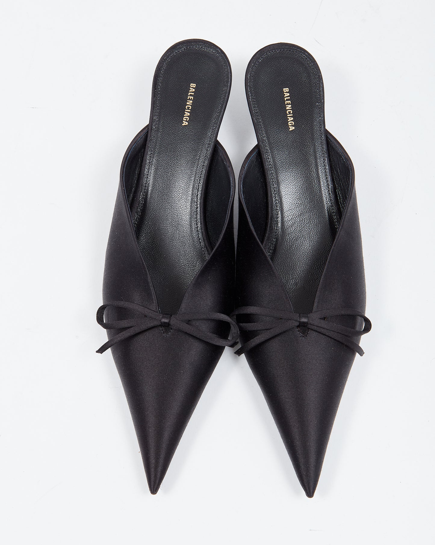 Balenciaga Black Satin Knife Bow Accent Heeled Mules - 40