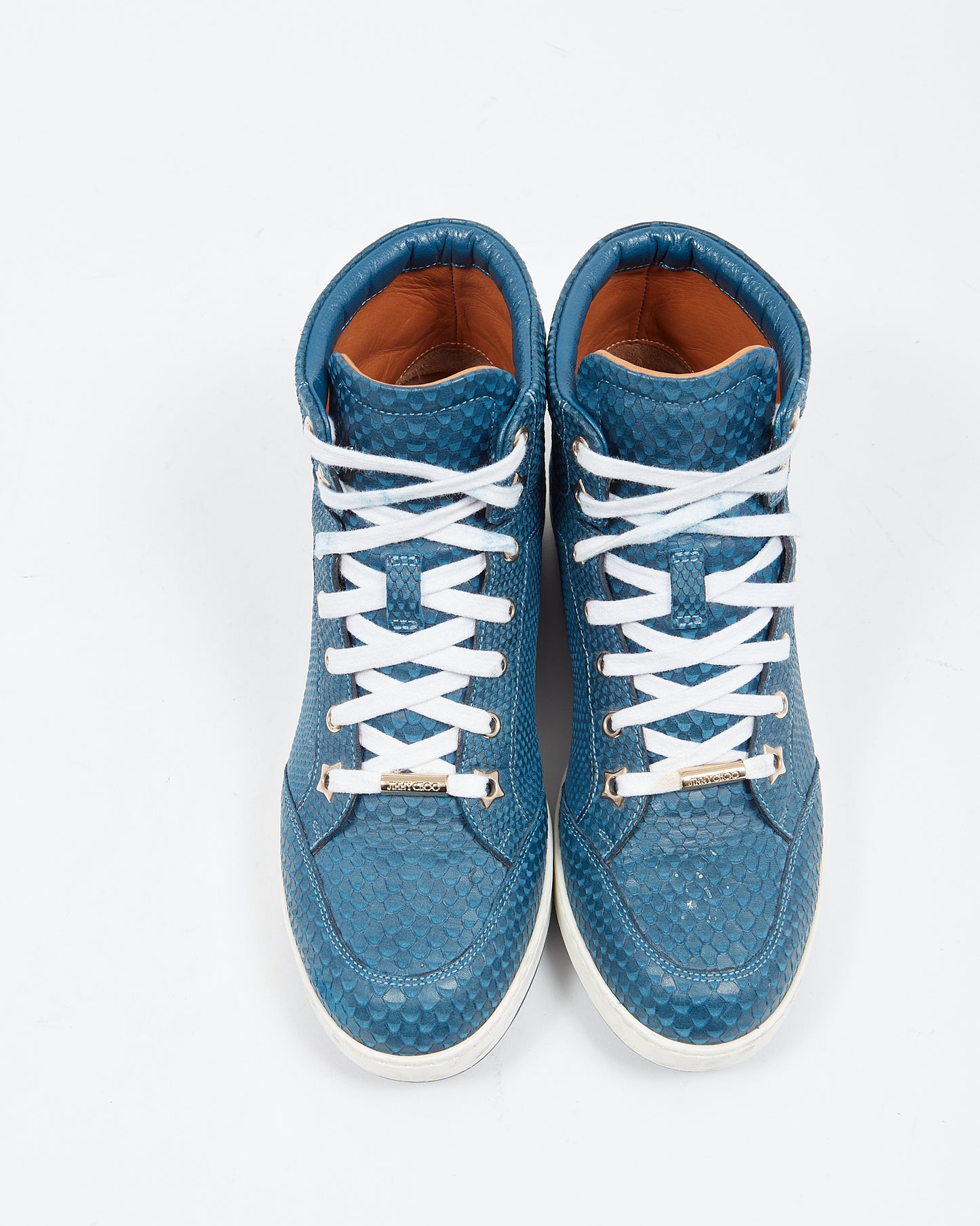 Jimmy Choo Blue Embossed Snakeskin High Top Sneakers - 36.5