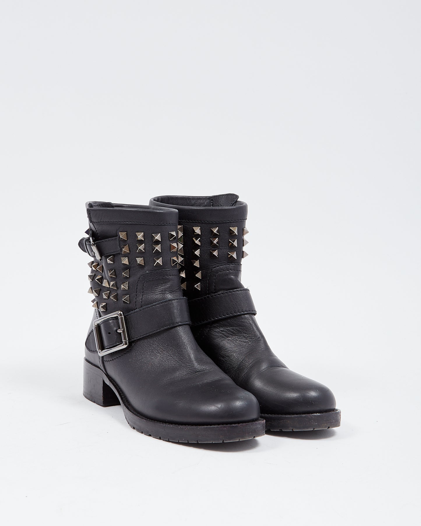 Valentino Black Leather Rockstud Boots - 38