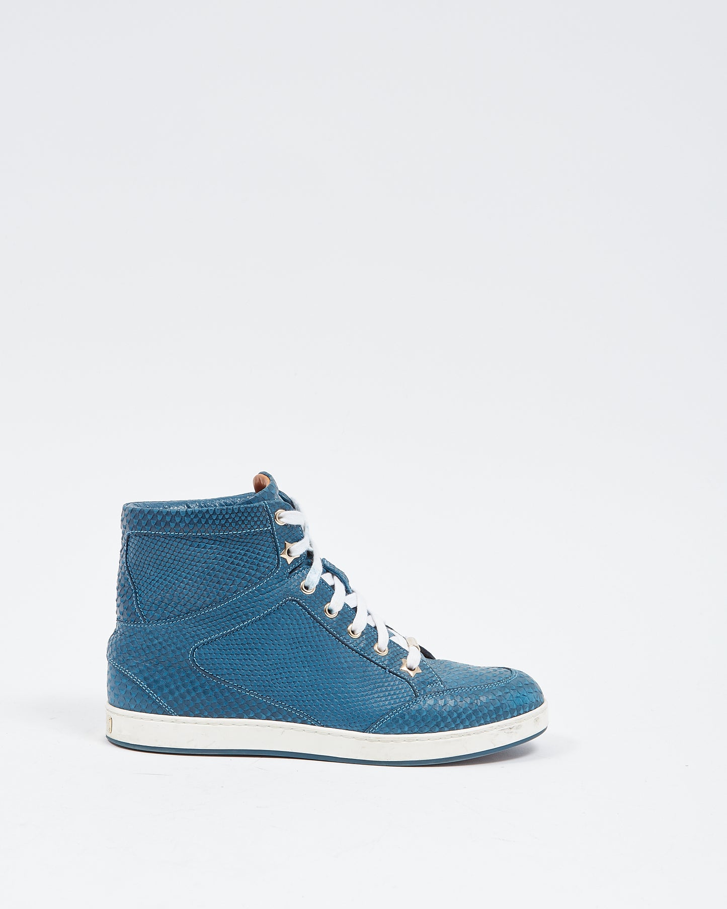 Jimmy Choo Blue Embossed Snakeskin High Top Sneakers - 36.5