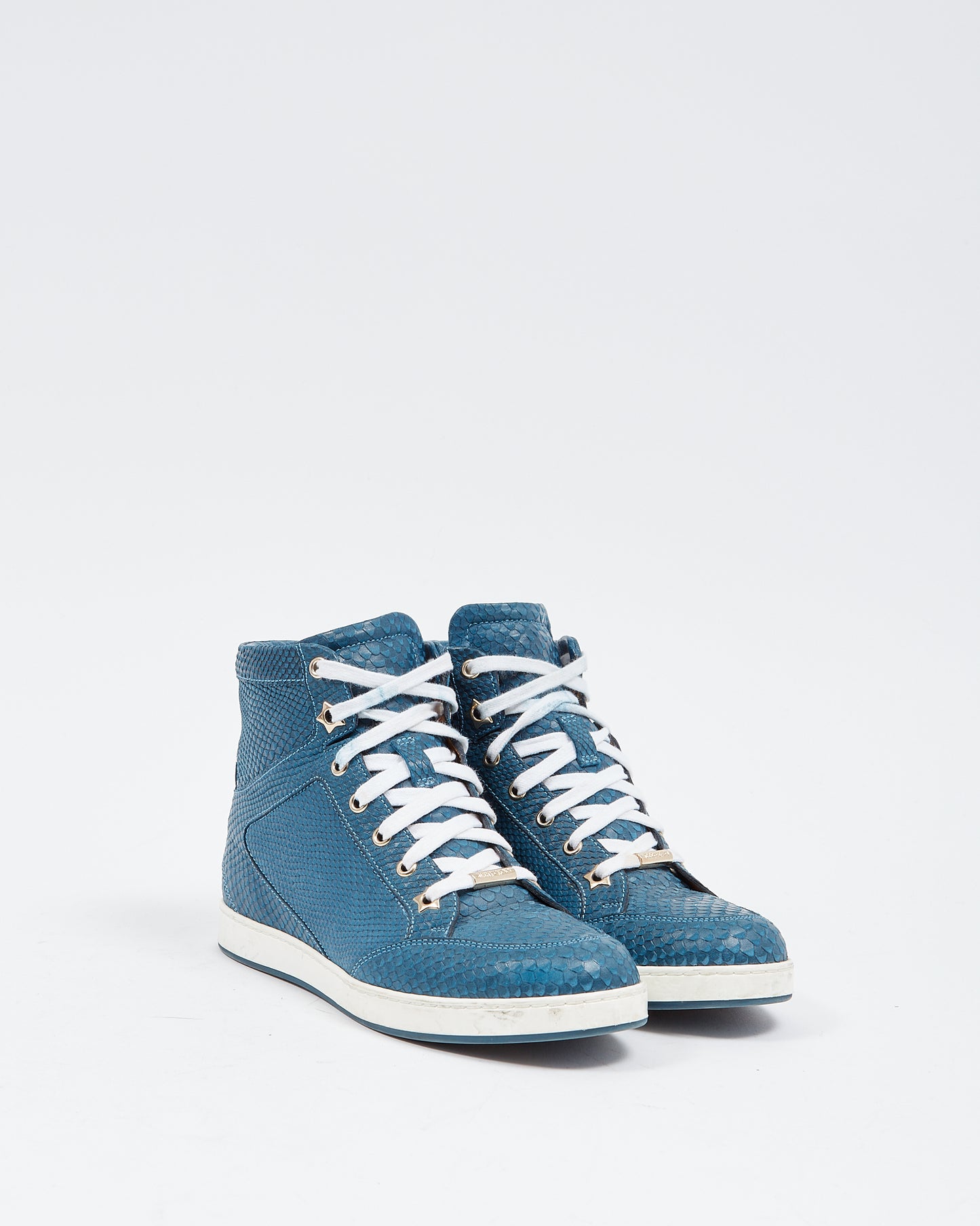 Jimmy Choo Blue Embossed Snakeskin High Top Sneakers - 36.5