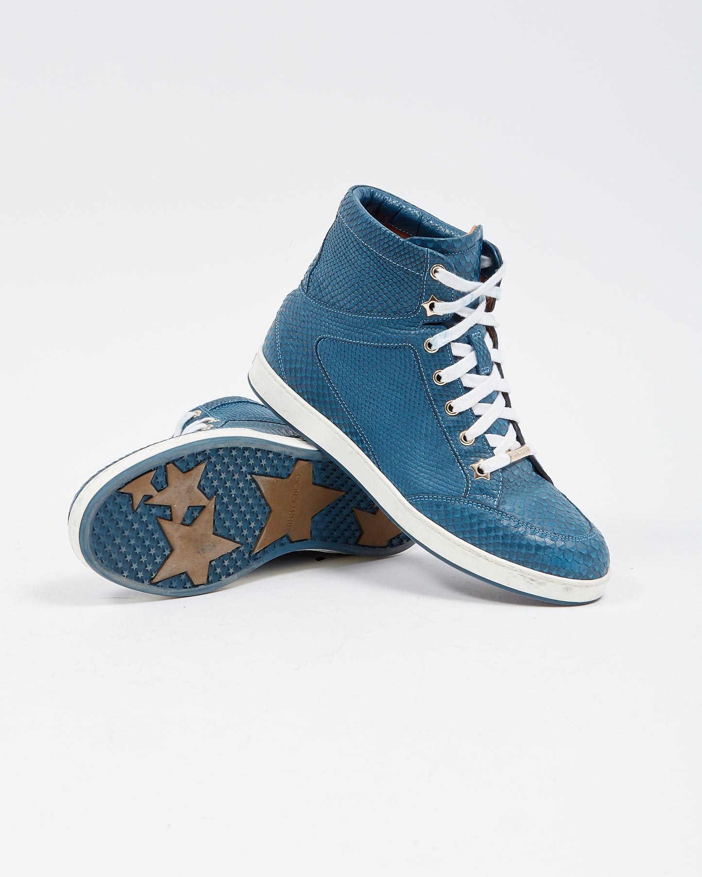 Jimmy Choo Blue Embossed Snakeskin High Top Sneakers - 36.5