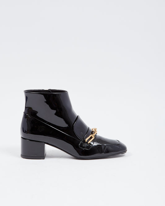 Burberry Black Patent Gold Chain Ankle Booties - 39.5