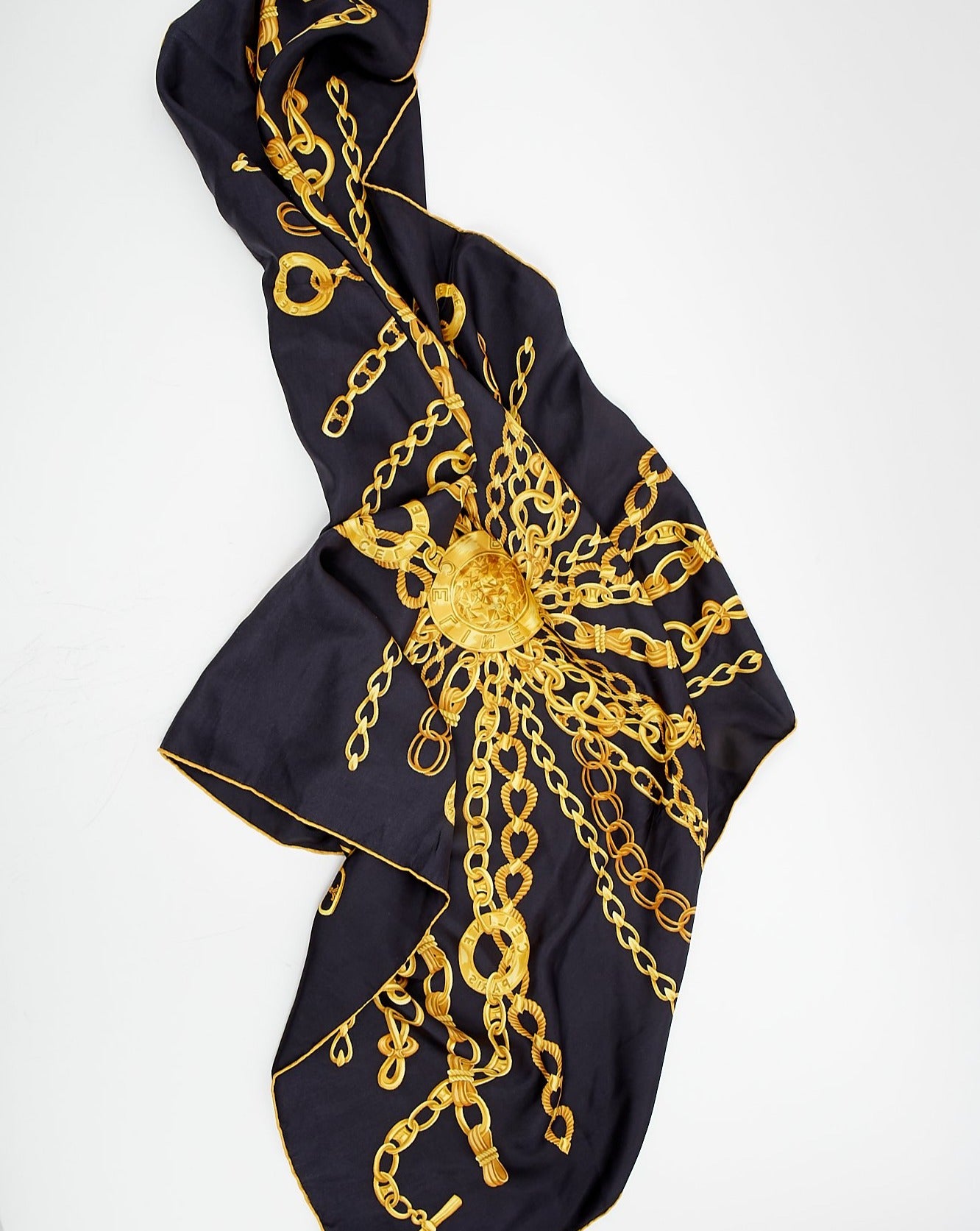 Celine Black/Gold Chain Printed Silk Scarf