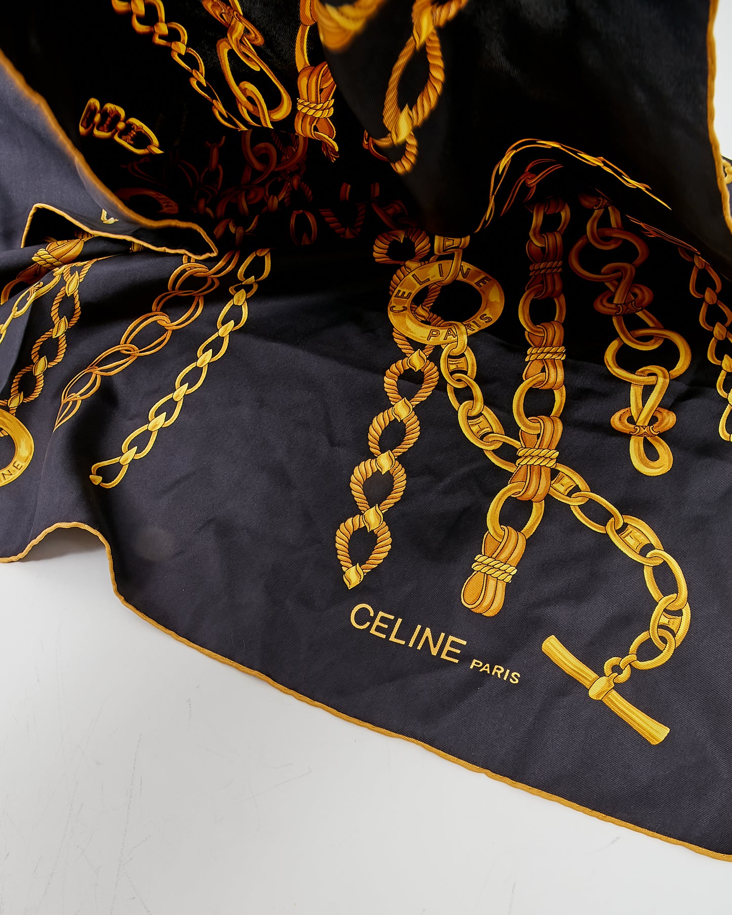 Celine Black/Gold Chain Printed Silk Scarf