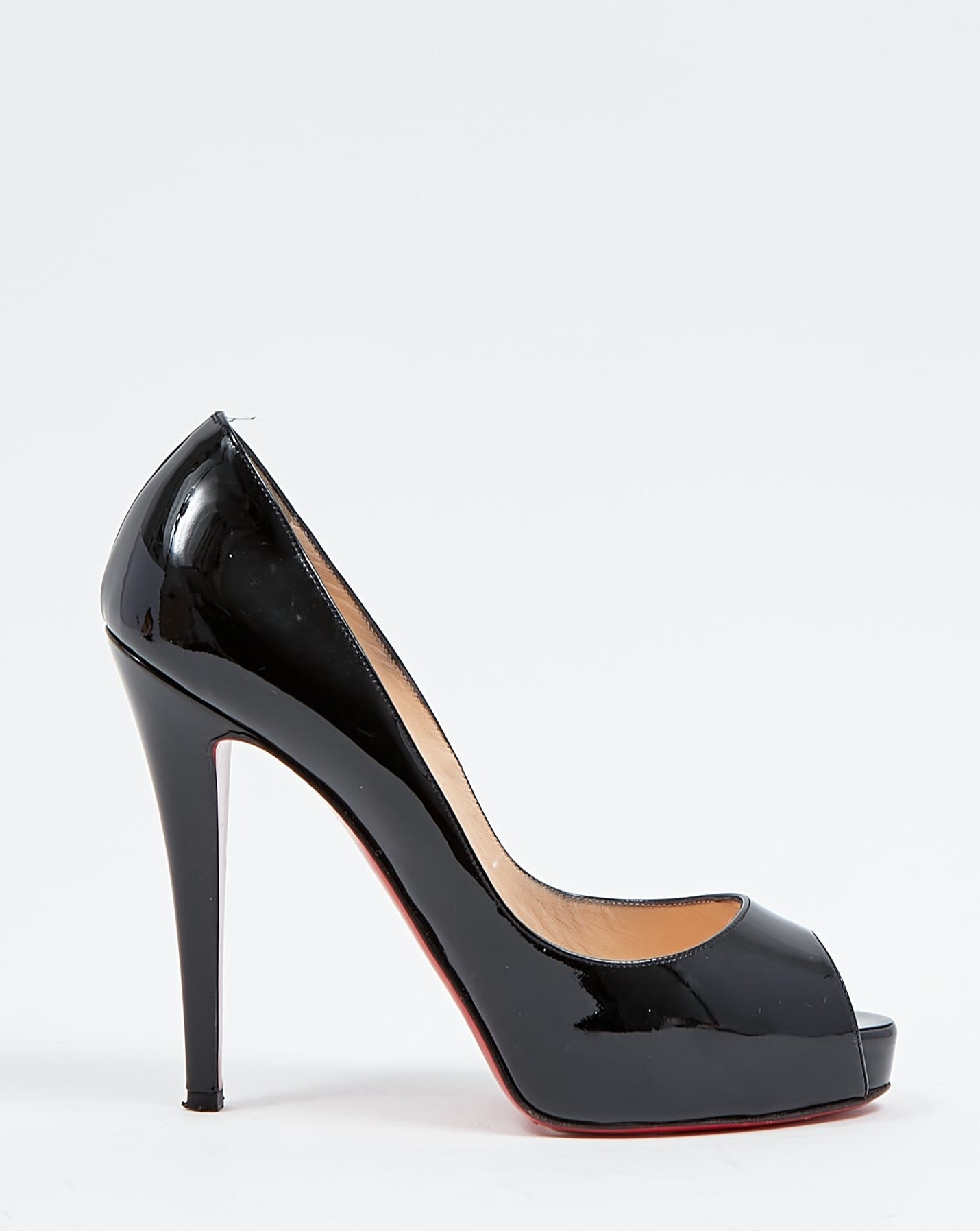 Christian Louboutin Black Patent Very Privée Platform Open Toe Heels - 38