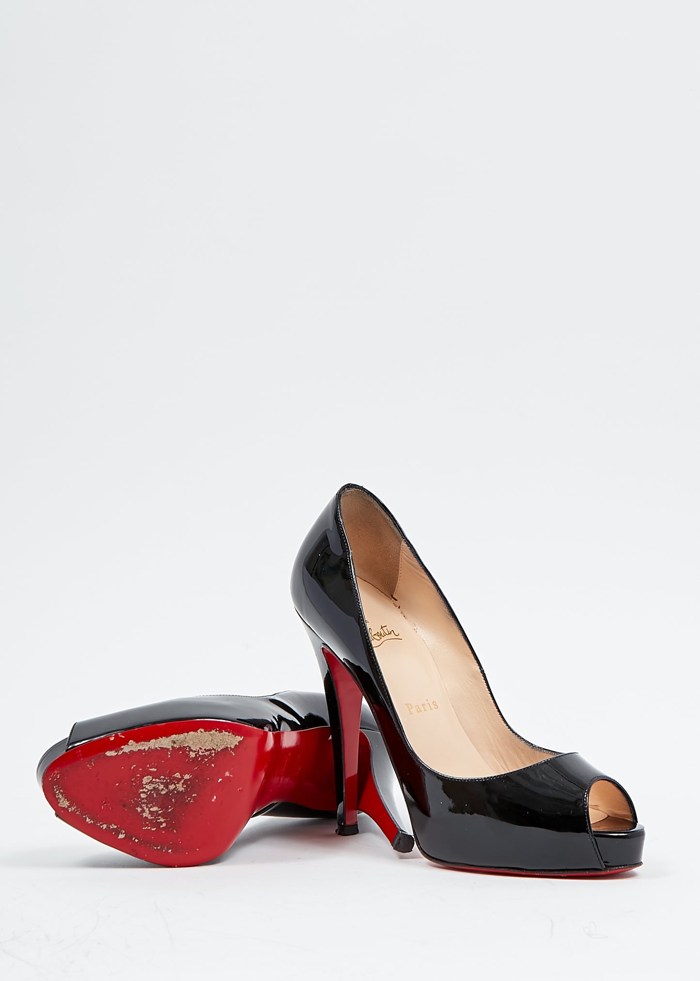 Christian Louboutin Black Patent Very Privée Platform Open Toe Heels - 38