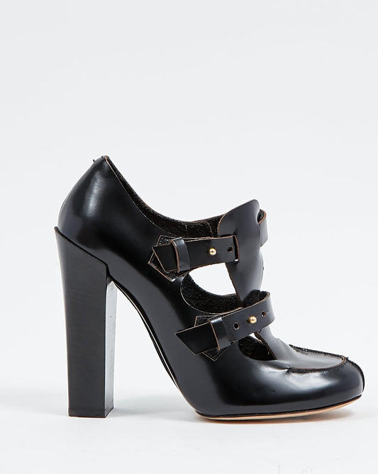 Chloé Black Leather Cut Out Block Heel Booties - 38.5