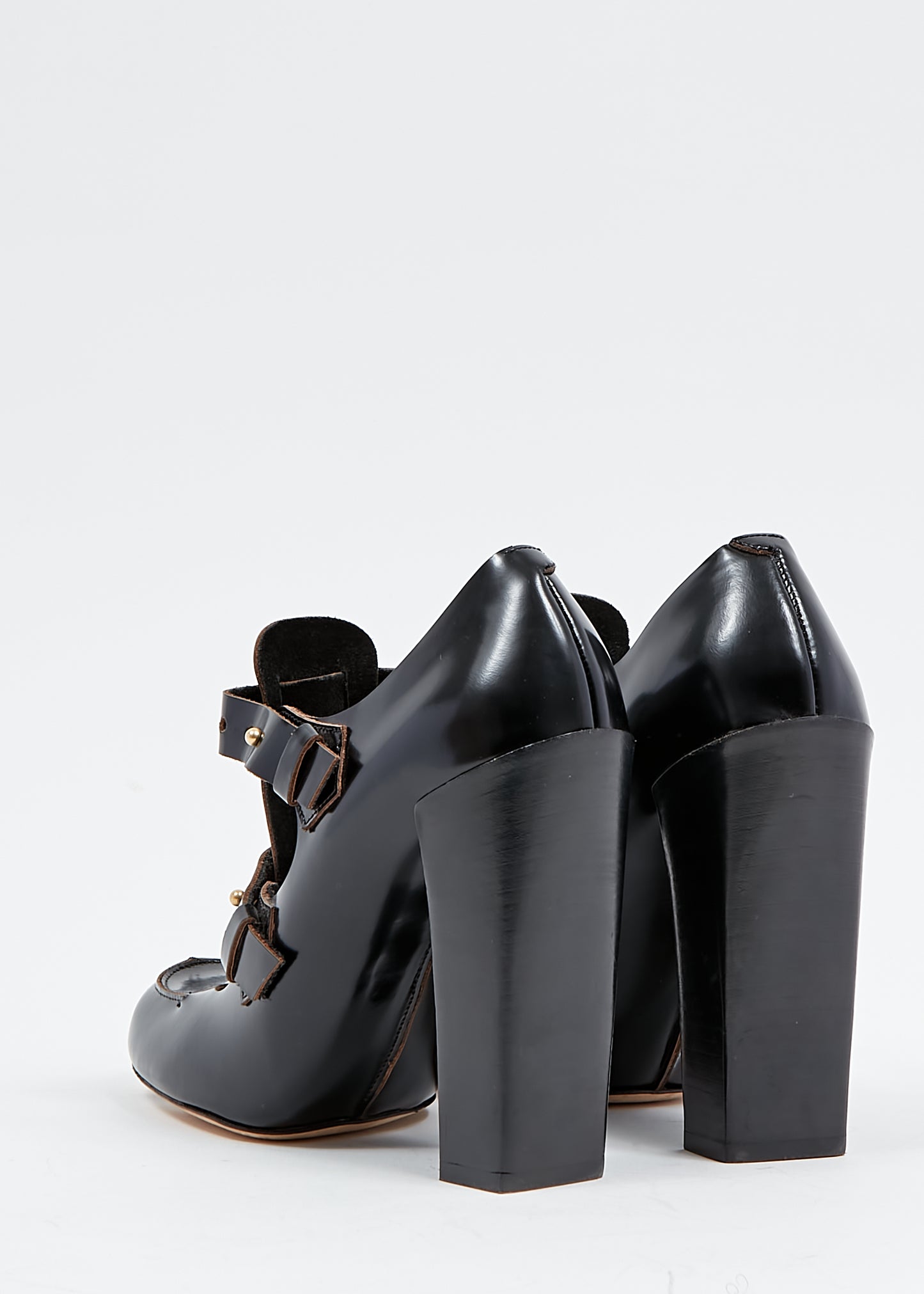 Chloé Bottines à talons blocs découpés en cuir noir - 38,5