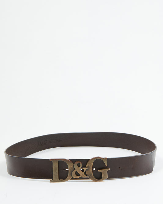 Dolce Gabbana Brown D&G Logo Buckle Belt - 36