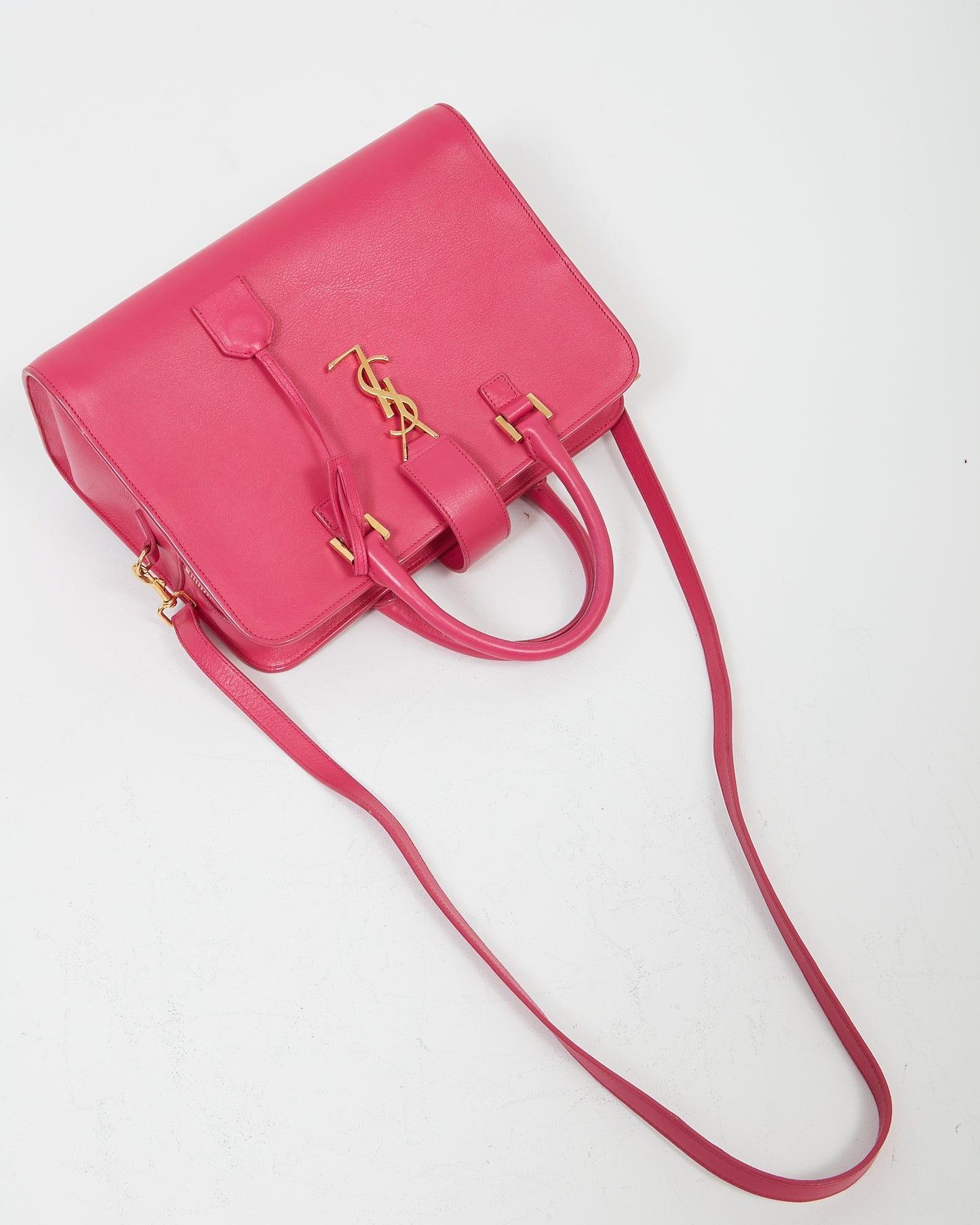 Saint Laurent Fuchsia Pink Cabas Monogram 2-Way Tote